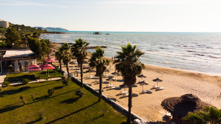 Beautiful beach for a holiday in Albania. Adriatic Sea.の写真素材