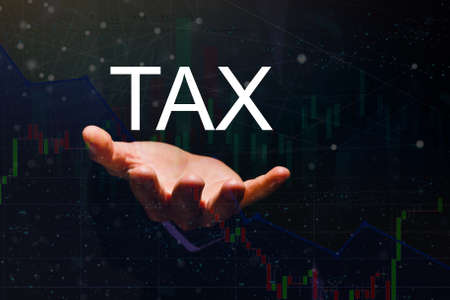 Mans hand in suit, Hologram - TAX.の写真素材