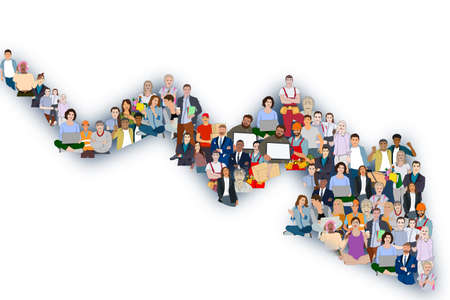 Large group of people in the shape of a grossing arrow. Way to success business concept. illustrationの写真素材