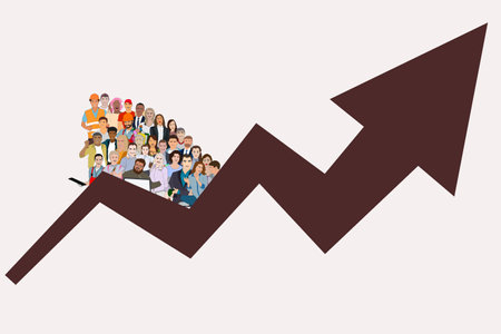 Large group of people in the shape of a grossing arrow. Way to success business concept. illustrationの写真素材