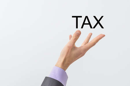 Mans hand in suit, Hologram - TAX.の写真素材