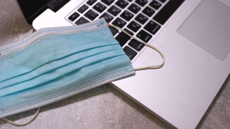 Working with Laptop. Closeup Side View Shoot of Female Hands Typing on The Laptop Keyboard.の写真素材