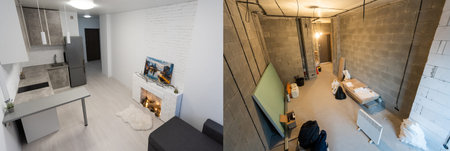 Comparison of a room in an apartment before and after renovation new house