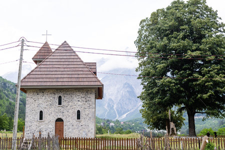 Village scene in the Theth Valley, in Albania.