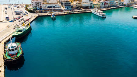 boat pier in Agios Nikolaos, Crete, Greece.の写真素材