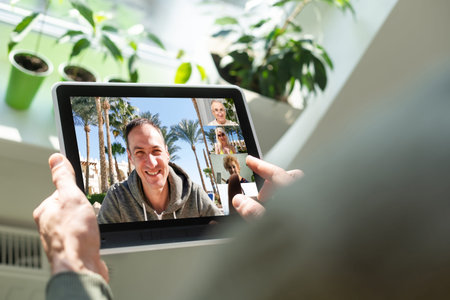 Closeup of a woman talking through video chat on tablet. communicating tablet in video chat through...