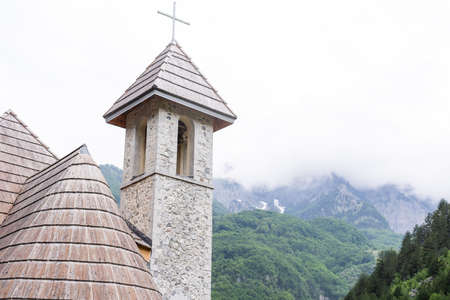Village scene in the Theth Valley, in Albania.の写真素材