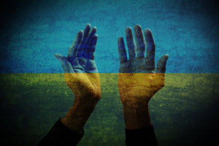 ukraine crisis concept illustration in ukraine flag colorsの写真素材