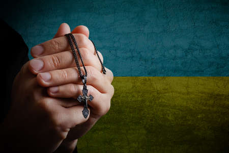 ukraine crisis concept illustration in ukraine flag colorsの写真素材