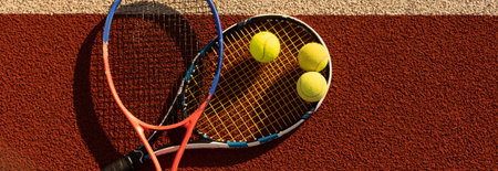 Tennis Ball with Racket on the racket in tennis court