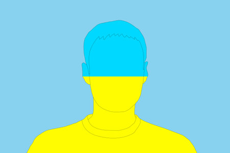 Orator Speaking Ukraine Flag Background. Public Speaker Speech In Ukraine. Businessman Presentation...