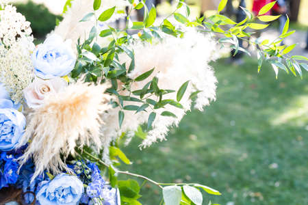Autumn bouquets on a flower market.の写真素材