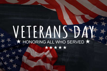 Veterans Day Celebration National American Holiday Banner Over Usa Flag Backgroundの写真素材
