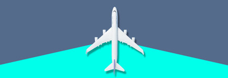 Airplane model. White plane on background. Travel vacation concept. Summer background. Flat lay, top...