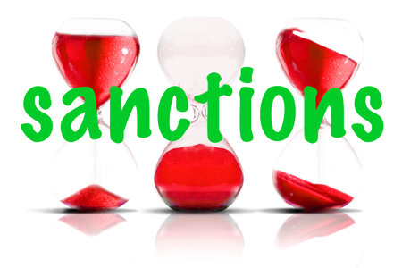 word Sanctions written on paper. the concept on the topic of sanctions in Russia
