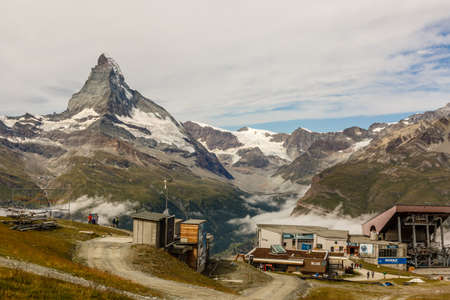 Amazing view of touristic trail near the Matterhorn in the Swiss Alps.の写真素材