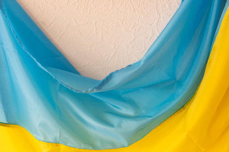 National flag of Ukraine fabric textile backgroundの写真素材