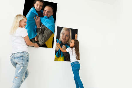 photo canvas with people and flag of ukraineの写真素材