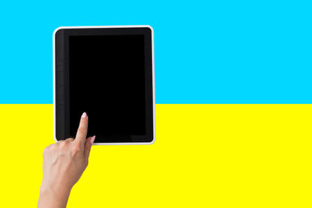 flag of ukraine white tabletの写真素材