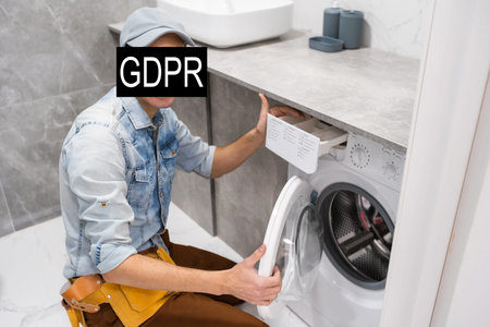 GDPR (general data protection regulation) concept. Businessman or IT technologist with text GDPR and...