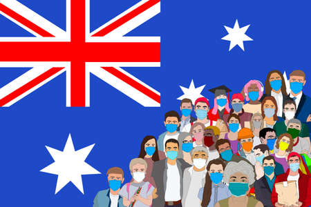 People Group Silhouette Crowd Hold Australia Flag Illustrationの写真素材