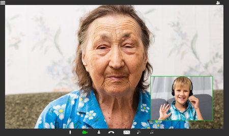 POV old senior woman video call virtual meeting with family