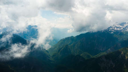 Scenic paradisiac landscape view of Albanian Alps mountains. Traveling, exploring, holiday conceptの写真素材