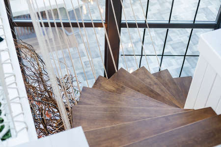 architecture background wooden spiral staircaseの写真素材