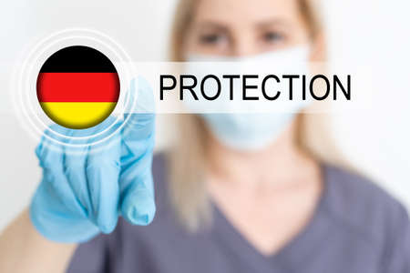 Medicine concept. germany flag with virtual protection buttonの写真素材