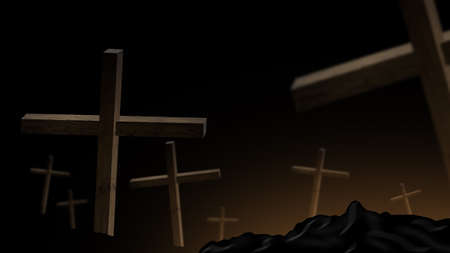 wooden crosses on a background of dramatic skyの写真素材