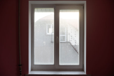 Window with very dirty and dusty glass in daylight