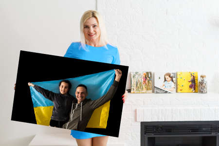 photo canvas people with the flag of Ukraineの写真素材