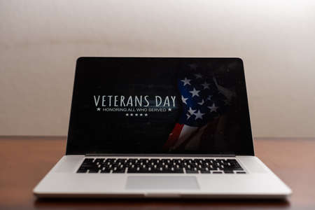 Digital composite of veterans day, flag usaの写真素材