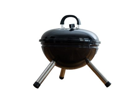 Empty Barbecue Grill Close-up In The Backyard Lawn At Summer.の写真素材