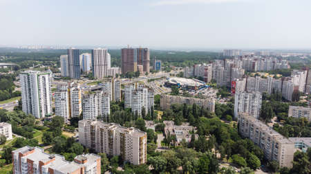 Aerial view over central part of Kiev and the sleeping areaの写真素材