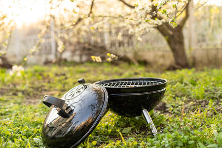 Barbecue grill on nature, outdoor, close upの写真素材