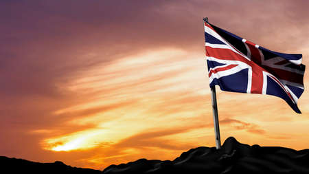 Flame spiral, fire glowing fire swirl with flag of Great Britainの写真素材