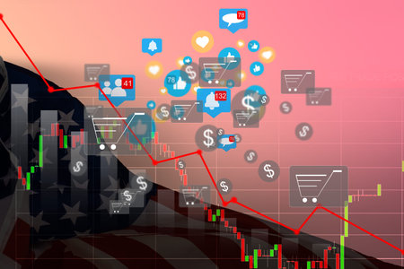 USA. America stock market. New york stock exchange analysis forex indicator Trading graph chart...