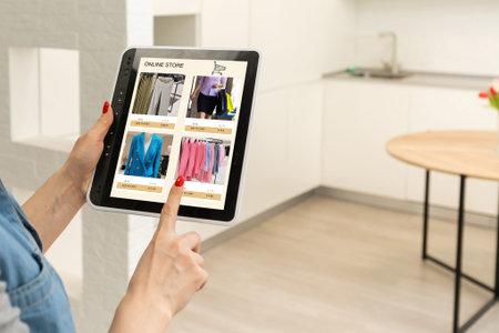 Woman using digital tablet to shop online