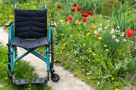 Old wheelchair and damaged, disabled car, Bad health concept and seriously ill and died.の写真素材