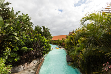 Tourists enjoy water attractions in Siam waterpark in Tenerife, Spain. The Siam is the largest water...