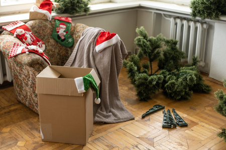 christmas preparation process, branches of christmas tree. Christmas preparations.