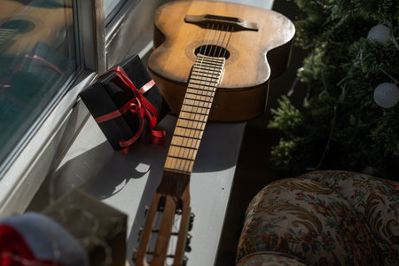 acoustic guitar. Christmas gift with space for text