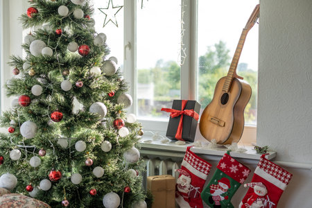 acoustic guitar. Christmas gift with space for text