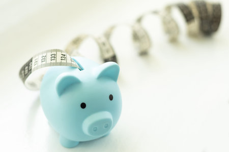 Piggy bank with measure tape.の写真素材