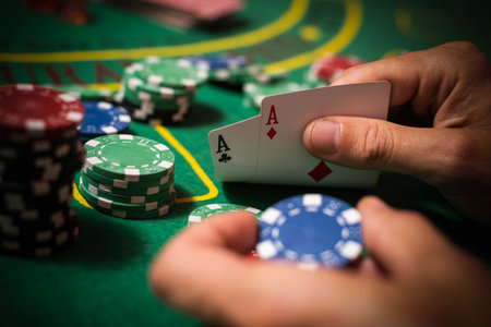 The player makes a bet in poker.