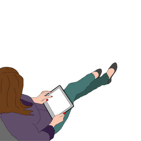 Business Woman or office worker working on computer , Back Rear View, Flat Vector Illustrationのイラスト素材