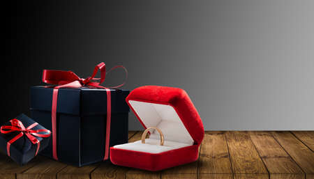 Red box and a gold ringの写真素材