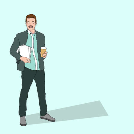 Caucasian man sitting in the bar and drinking a cocktail. Young sad man sitting alone in the bar with a cocktail. Man drinking a cocktail in the bar. Vector flat design illustration. Horizontal layoutのイラスト素材