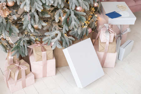 Presents and Gifts under Christmas Tree, Winter Holiday Conceptの写真素材